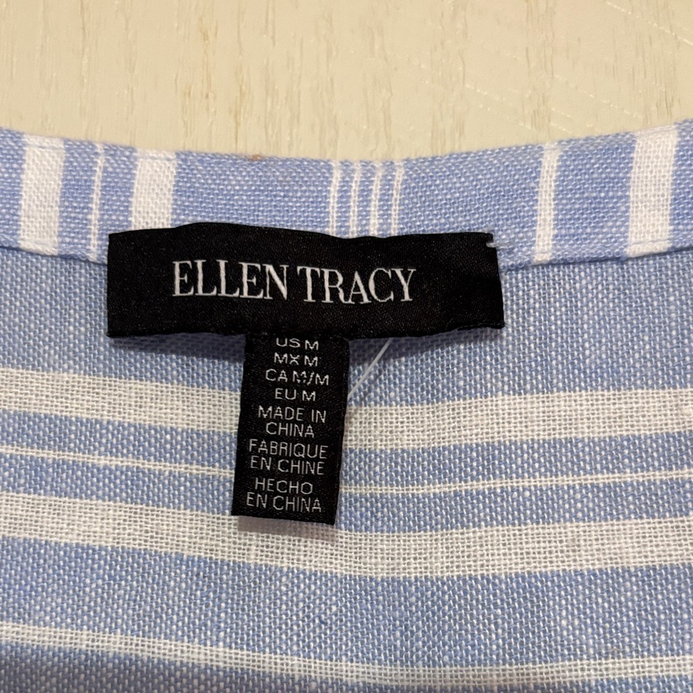 Ellen Tracy Blue and White Striped Blouse - Picture 4 of 8